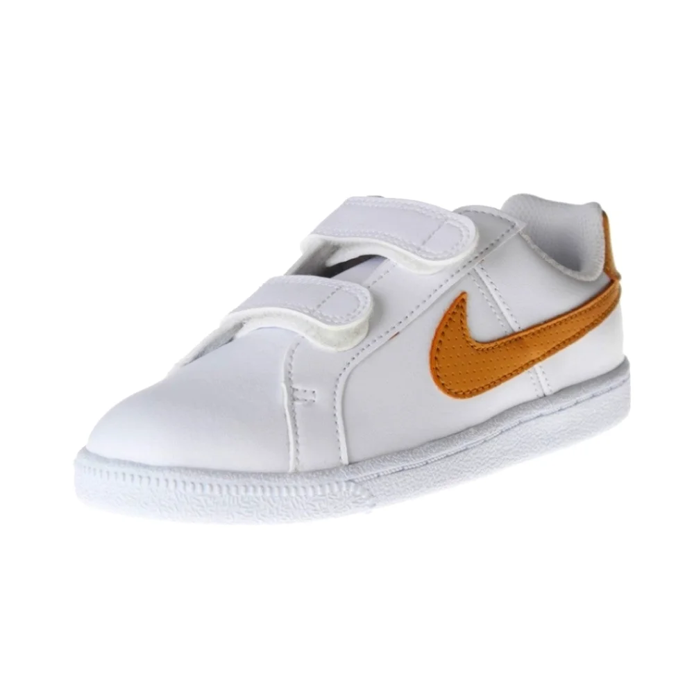 Nike Court Royale White Leather Kids Sneakers with Gold Swoosh Size 7c
